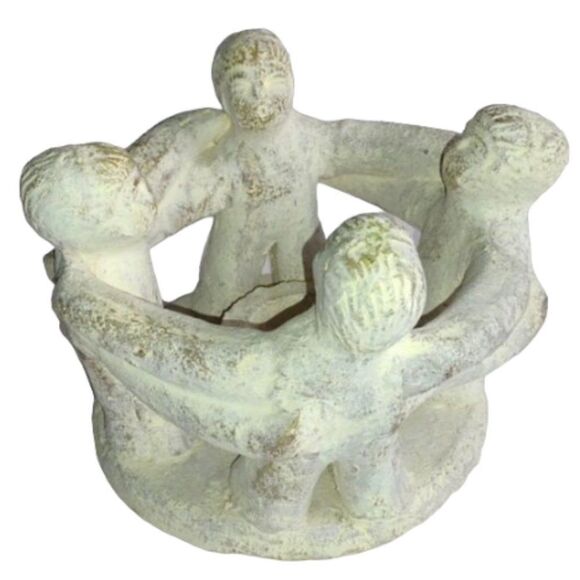 Vintage 90s Y2K  White Terracotta Aztec Mayan 7" Circle of Friends Candle Holder - Picture 1 of 6